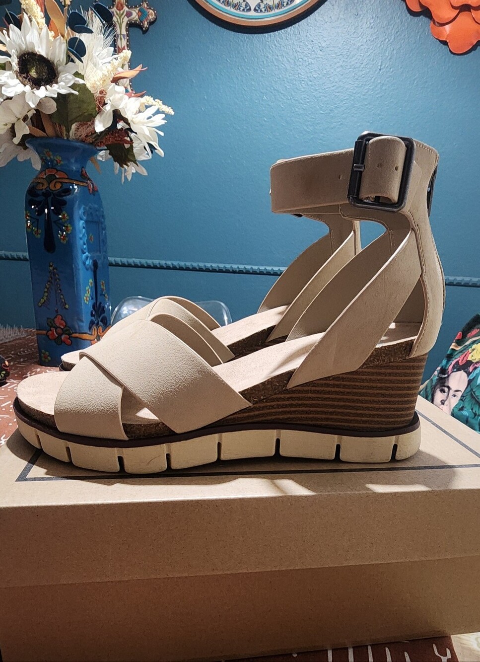 MIA Tan Crisscross Ankle-Strap Wedge Sandals